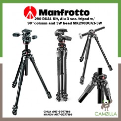 Manfrotto 290 DUAL Kit, Alu 3 sec. tripod w/ 90°column and 3W head MK290DUA3-3W